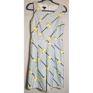 Talbots Petites Dress 6P Sleeveless Fit & Flare Light Blue Stripe Yellow Floral